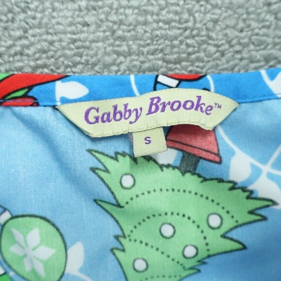 Gabby Brooke Nursing Scrub Top Women Size S Chrismas Theme V-Neck Short Sleeve - Picture 2 of 7